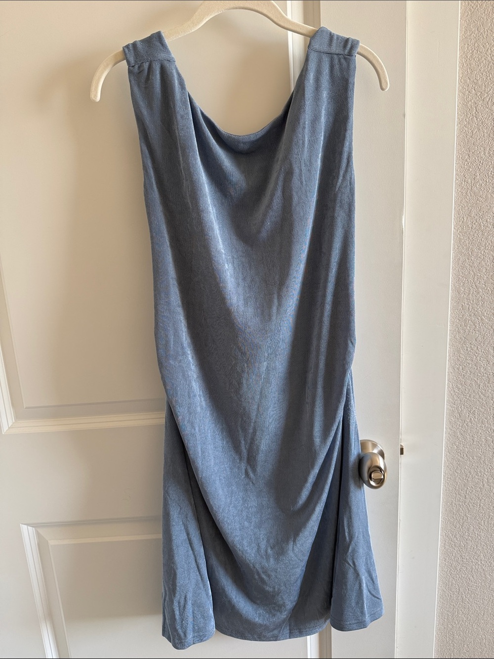 Cider Draped Sleeveless Midi Dress in Dusty Blue